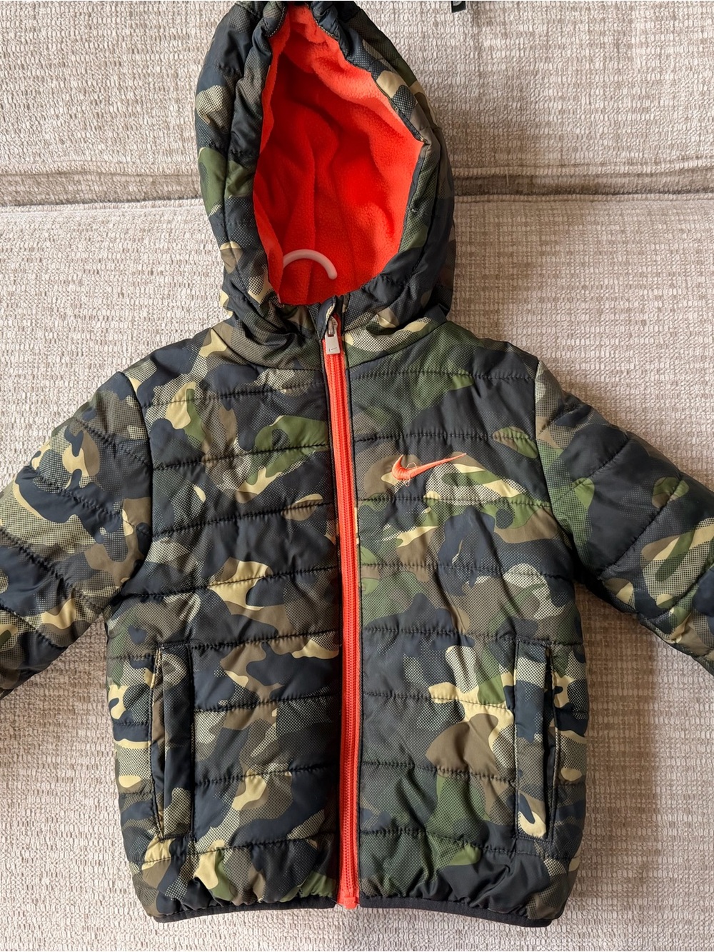 Nike Kids Camo Puffer Jacket with Orange Lining